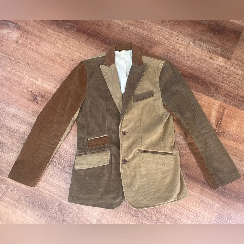 Mark McNairy Mens Corduroy Patchwork Blazer Jacket Size 38 Brown‎ Tones USA #